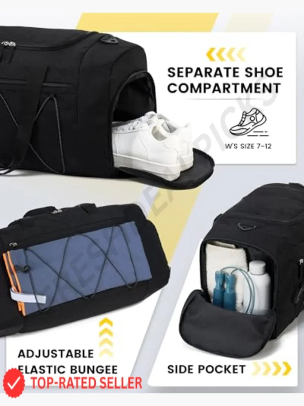 21 Inch Gym Duffle Bag for Men with Shoe Compartment Wet Pocket Water Resistant